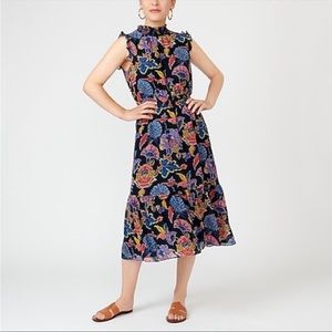 J Crew High Neck Dark Floral Paisley Sleeveless Midi Dress